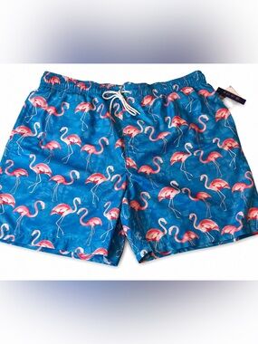 Newport Blue Flamingo Swim Trunks Men’s 2XL Blue Pink Tropical Swim Shorts NWT
